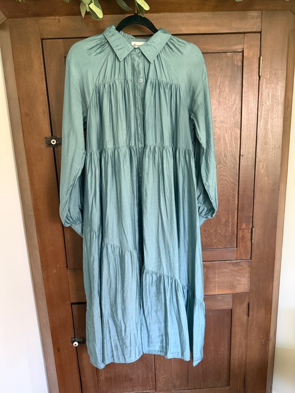 Light Teal Long Sleeve Tiered Shirt Dress
